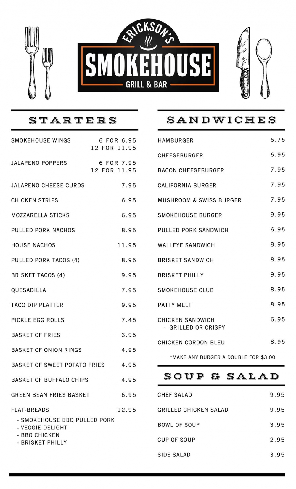 Starters, Sandwiches, Soups & Salads